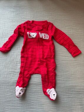 Carter's Red Striped Footed One-Piece with Bear Appliqués